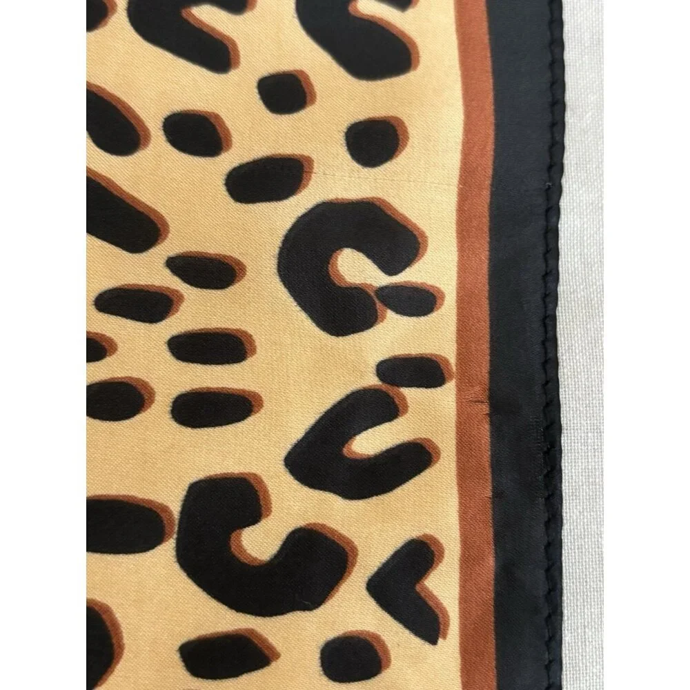 Elegant Leopard Print Design Scarf 26” Square Black & Brown Silky Smooth